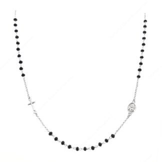 Collana rosario in argento 925 e pietre nere