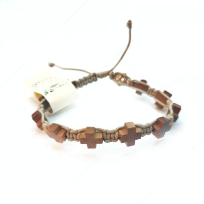 Bracciale legno di ulivo e corda beige