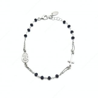 Bracciale rosario in argento con pietre nere